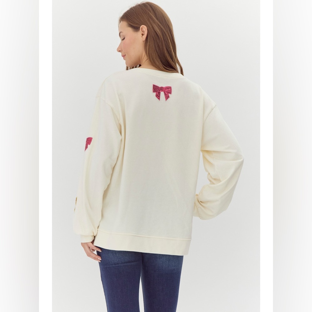 #257 CLOSEOUT FIRM ❤️New! Oversized Sweatshirt with Colorful Bow Accents - Picture 2 of 2
